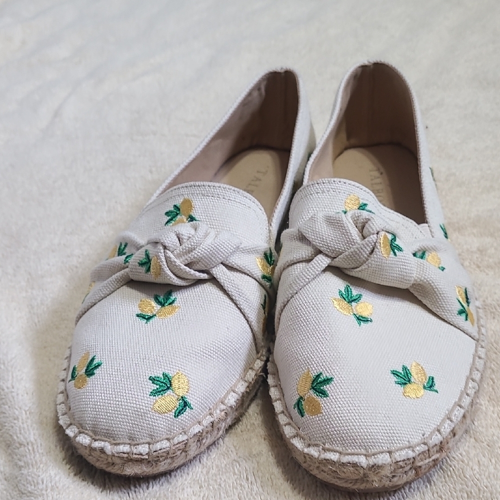 Talbots Lemon Embroidered Espadrille Flats Izzy Lemon Knotted Canvas Espadrilles
